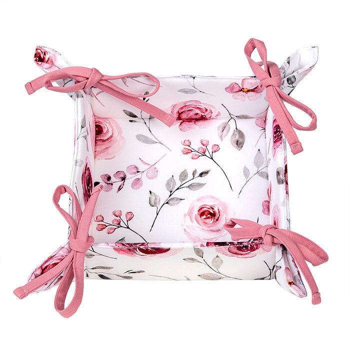 Clayre & Eef Broodmand  35x35x8 cm Wit Roze Katoen Rozen Cadeau keuken