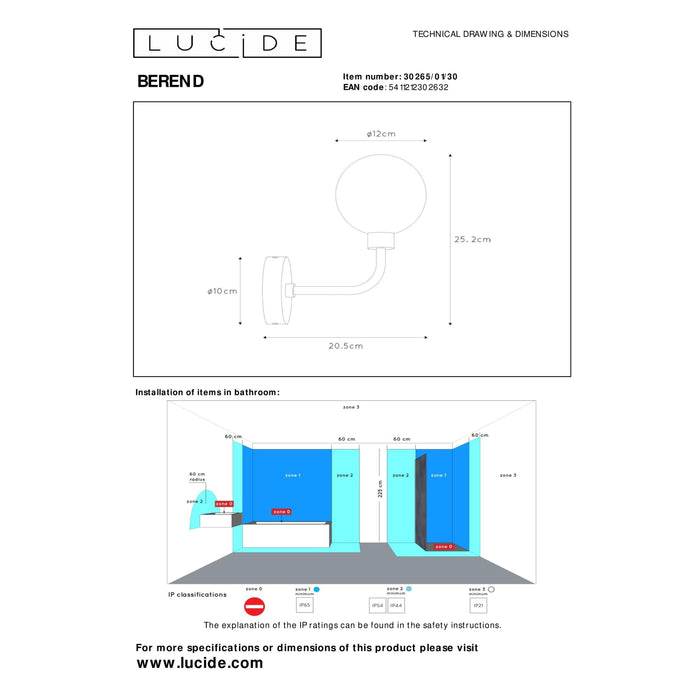 Lucide BEREND - Wandlamp Badkamer - 1xG9 - IP44 -