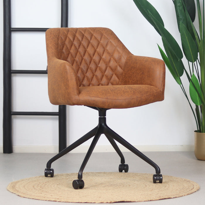 Bronx71 Eetkamerstoel met wieltjes Levi cognac eco-leer -