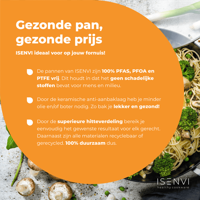 ISENVI Victoria Forged keramische wokpan met deksel 32CM - RVS greep