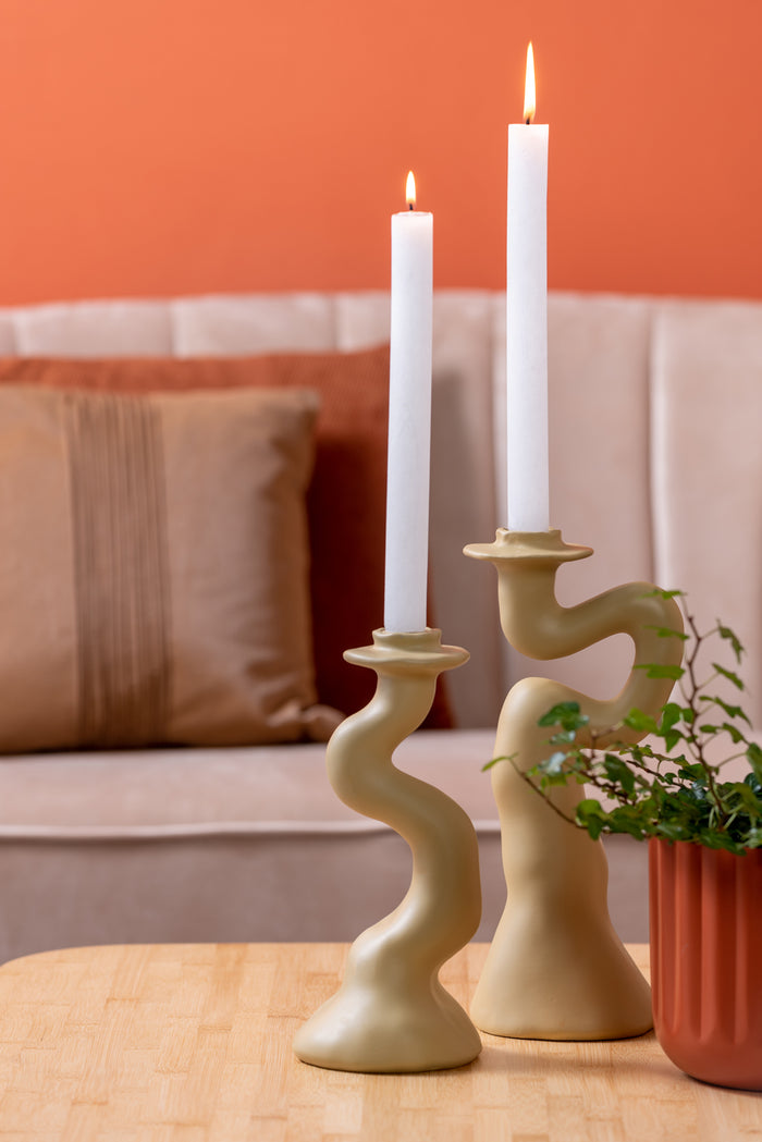 present time - Candleholder Organic Swirl large polyresin latte brown