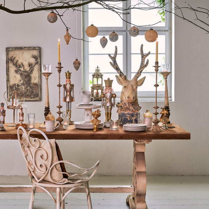 Clayre & Eef Kerstbal Ø 9x9 cm Wit Grijs Glas