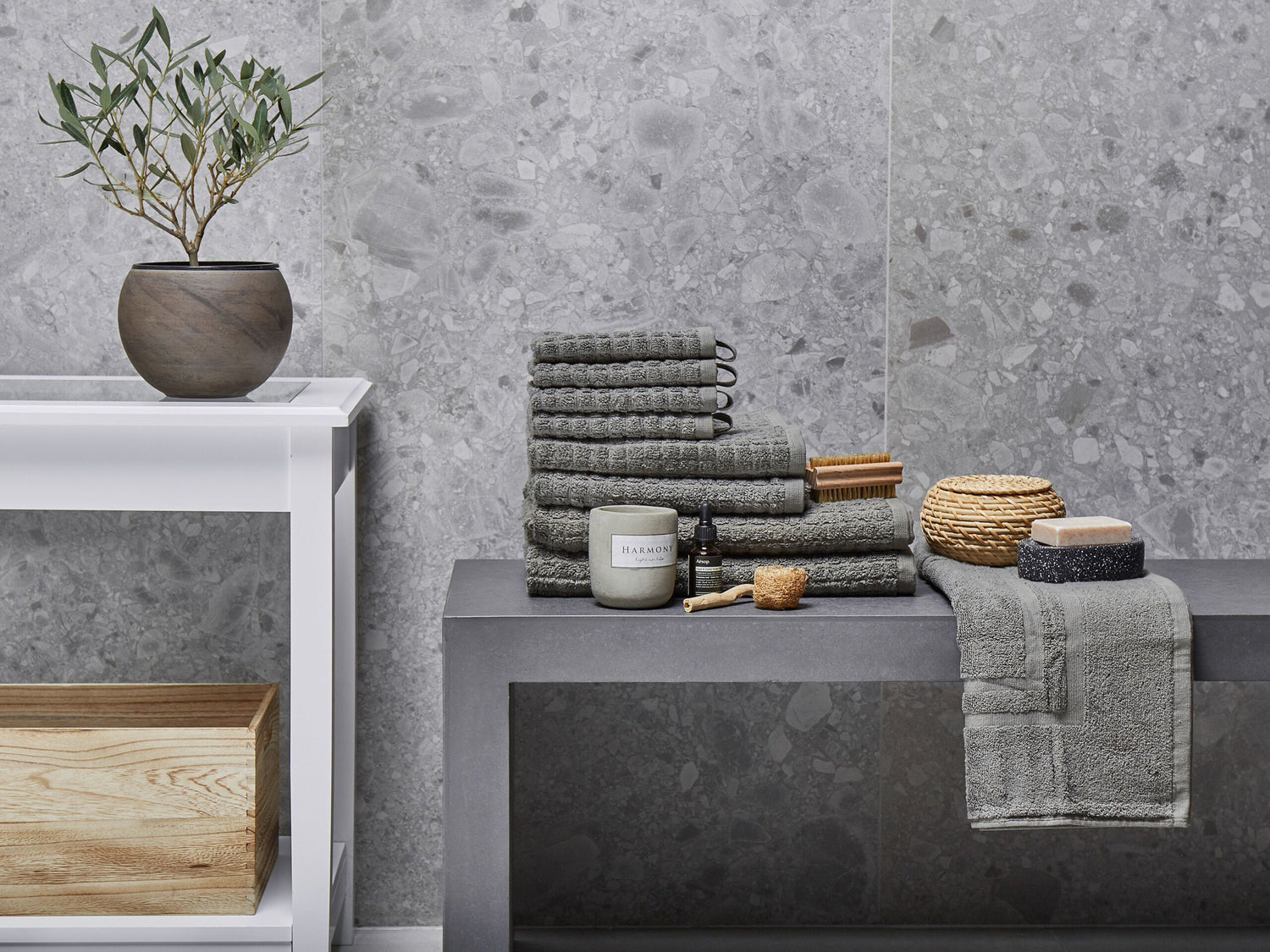 Beliani - ATAI - Handdoek set van 9 - Grijs - Katoen