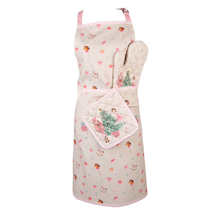 Clayre & Eef Keukenschort  70x85 cm Beige Roze Katoen Notenkraker BBQ