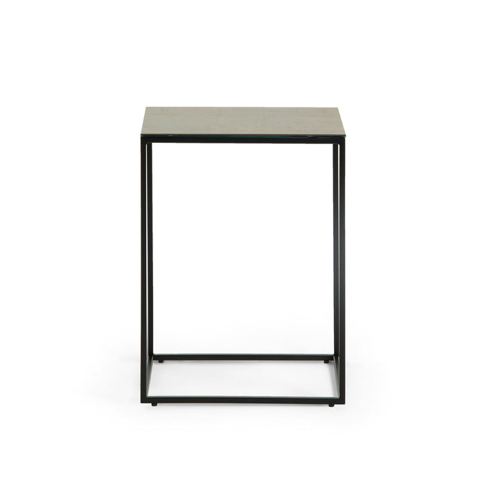 Kave Home - Rewena bijzettafel met bruin porseleinen blad en zwart