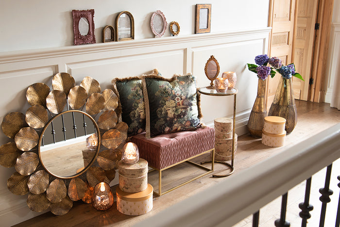 Clayre & Eef Theelichthouder  Ø 14x11 cm Goudkleurig Glas