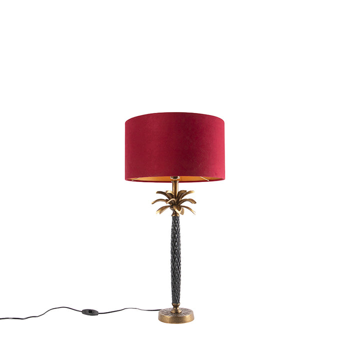 QAZQA Art Deco tafellamp brons met velours rode kap 35 cm - Areka