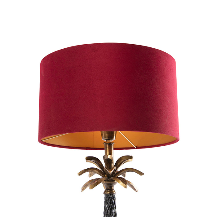 QAZQA Art Deco tafellamp brons met velours rode kap 35 cm - Areka