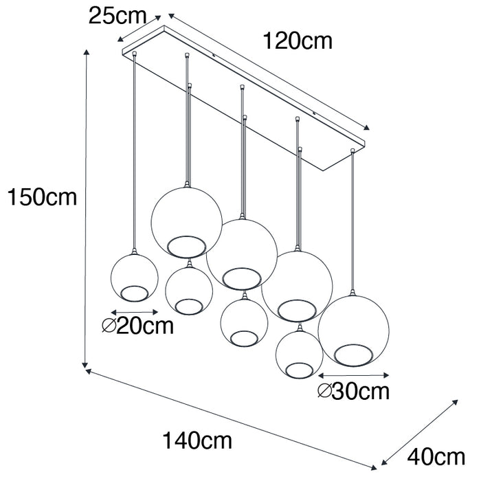 QAZQA Art Deco hanglamp zwart met smoke glas 8-lichts - Sandra