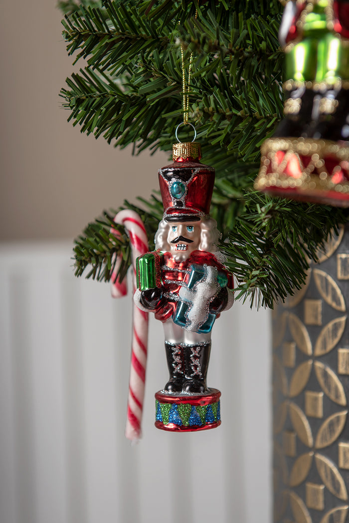 Clayre & Eef Kersthanger Notenkraker 15 cm Rood Groen Glas Kerstbal