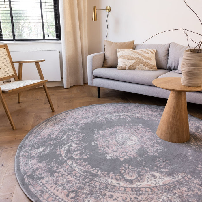 Interieur05 Rond Vintage Vloerkleed Keshan Grijs - 190 cm
