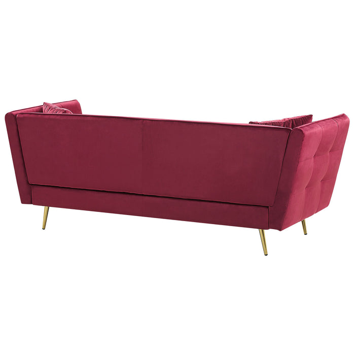 Beliani - FREDERICA - Driezitsbank - Donkerrood - Fluweel