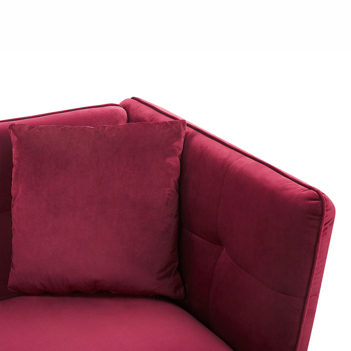 Beliani - FREDERICA - Driezitsbank - Donkerrood - Fluweel