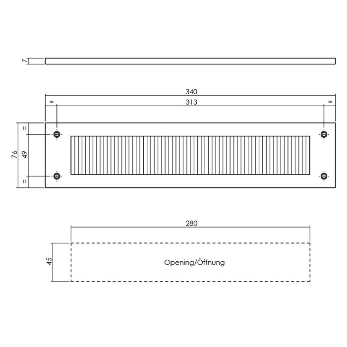 Intersteel Tochtwering rechthoek rvs|mat zwart