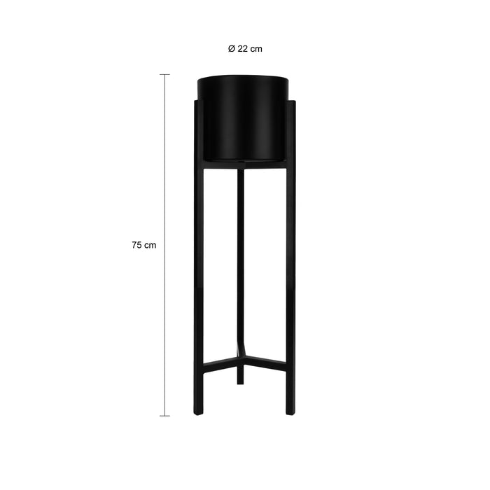 QUVIO Plantenstandaard inclusief pot - 22x22x75 cm - Zwart - M