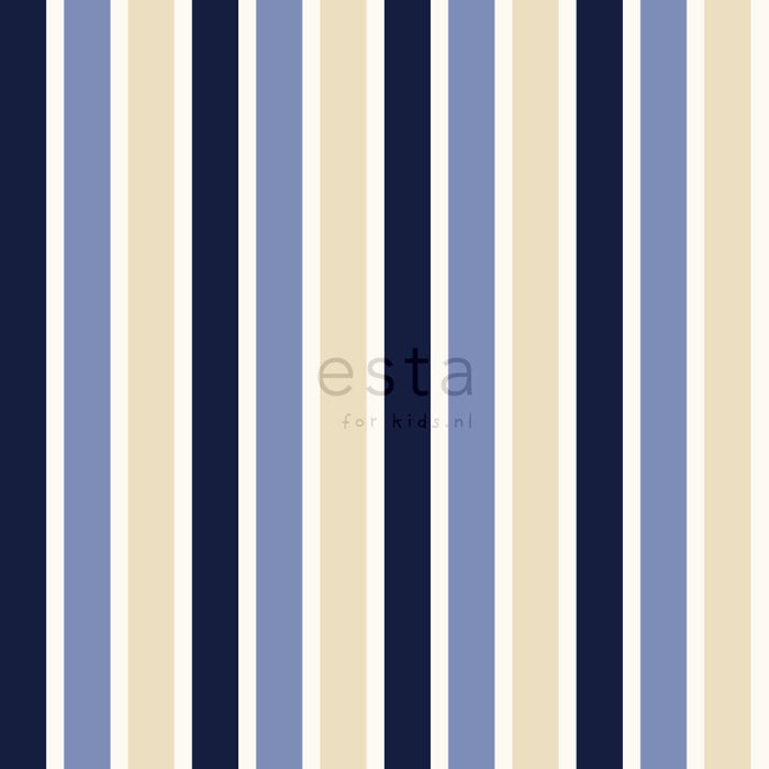 ESTAhome behang strepen marine blauw en beige - 115815 - 53 cm x 10,05