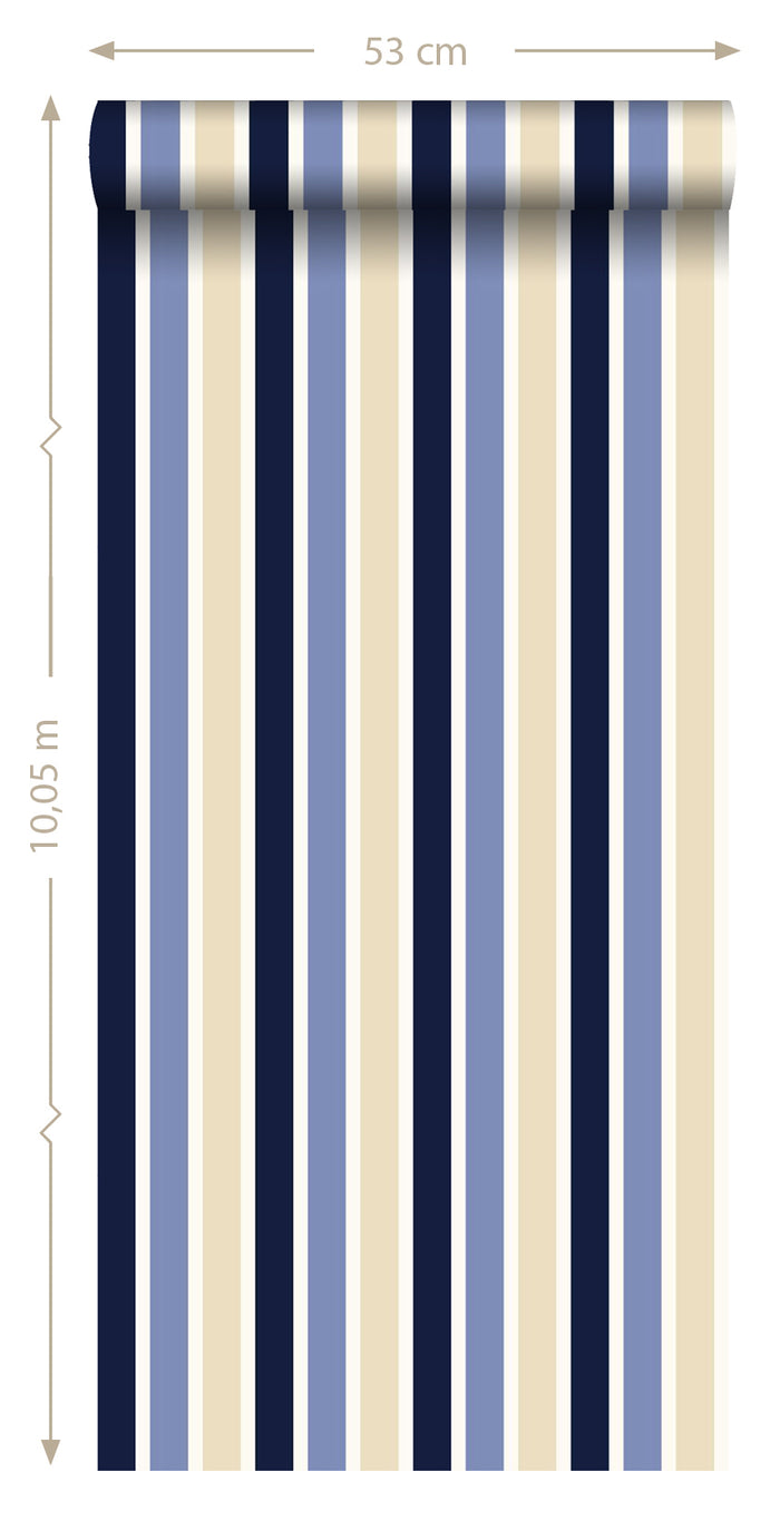 ESTAhome behang strepen marine blauw en beige - 115815 - 53 cm x 10,05