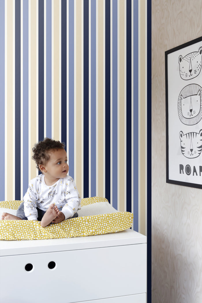 ESTAhome behang strepen marine blauw en beige - 115815 - 53 cm x 10,05
