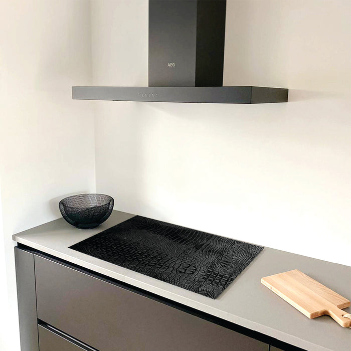 Inductie Beschermer - Leer Croco Zwart - 78x52cm