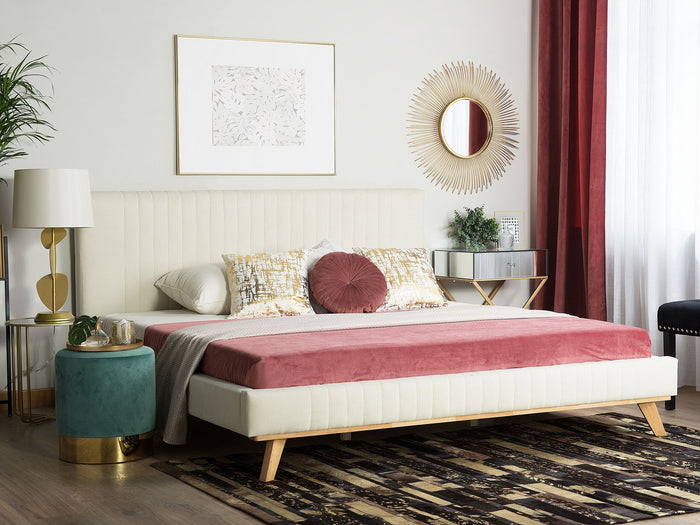 Beliani-TALENCE -Tweepersoonsbed-Lichtbeige-180 x 200 cm-Chenille