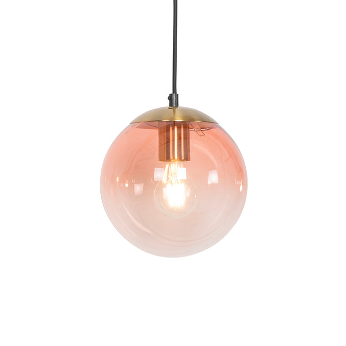 QAZQA Art deco hanglamp messing met roze glas 3-lichts - Pallon