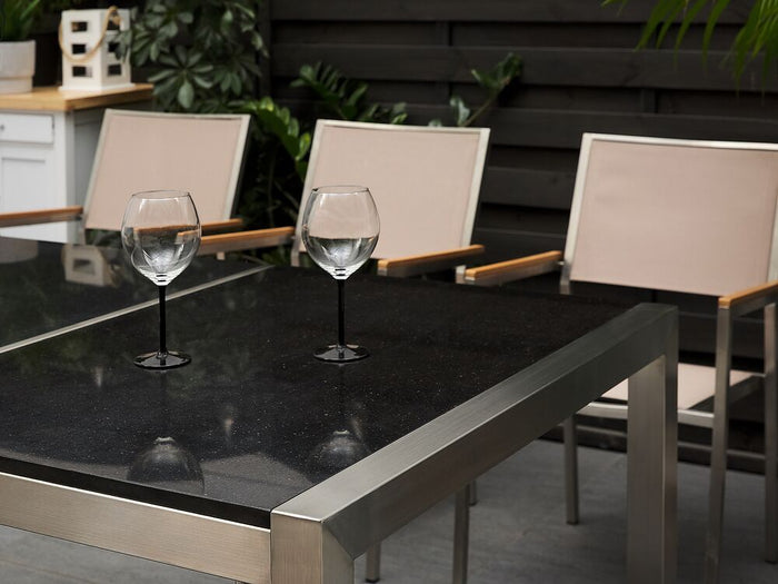 Beliani - GROSSETO - Tuinset voor 8 set - Zwart - Graniet