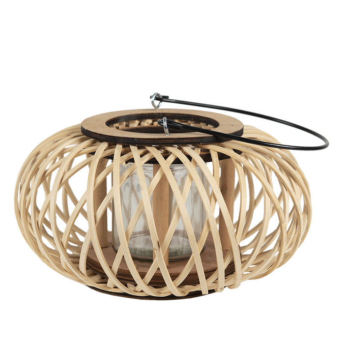 Clayre & Eef Windlicht  Ø 23x12 cm Beige Bamboe Rond Kaarsenhouder