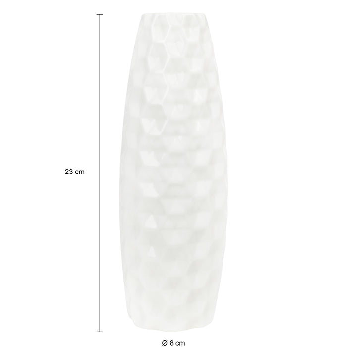 QUVIO Vaas keramiek met zeshoek patroon - Wit - Hoogte 22,5 cm