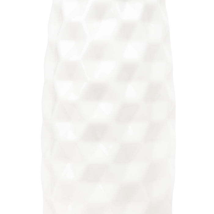 QUVIO Vaas keramiek met zeshoek patroon - Wit - Hoogte 22,5 cm