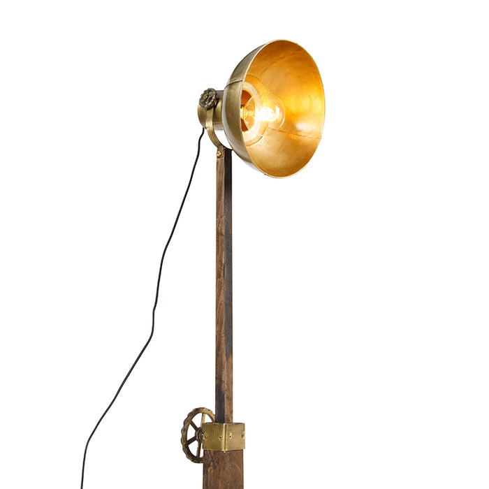 QAZQA Industriele vloerlamp brons met mango hout - Mangoes