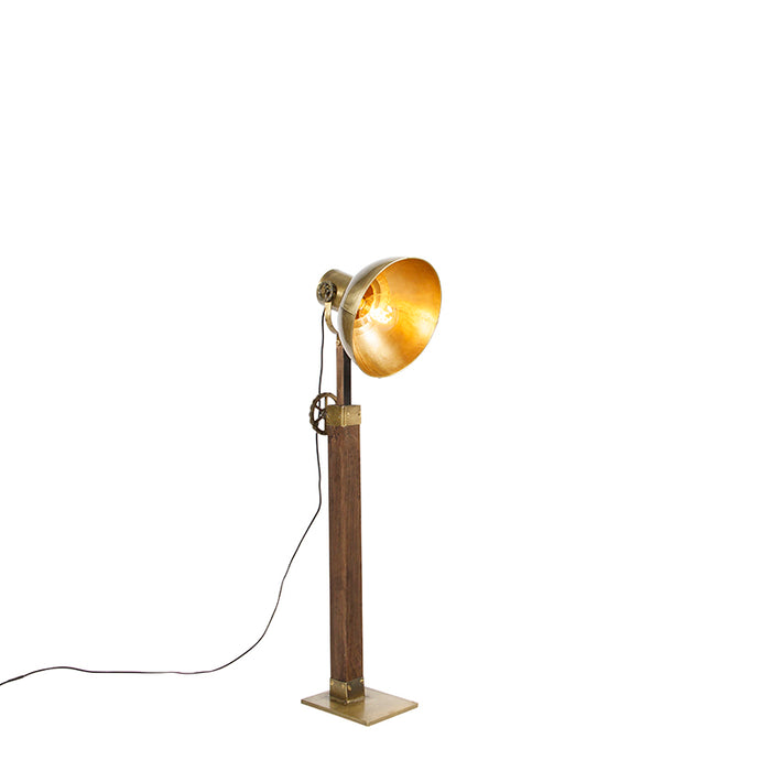 QAZQA Industriele vloerlamp brons met mango hout - Mangoes