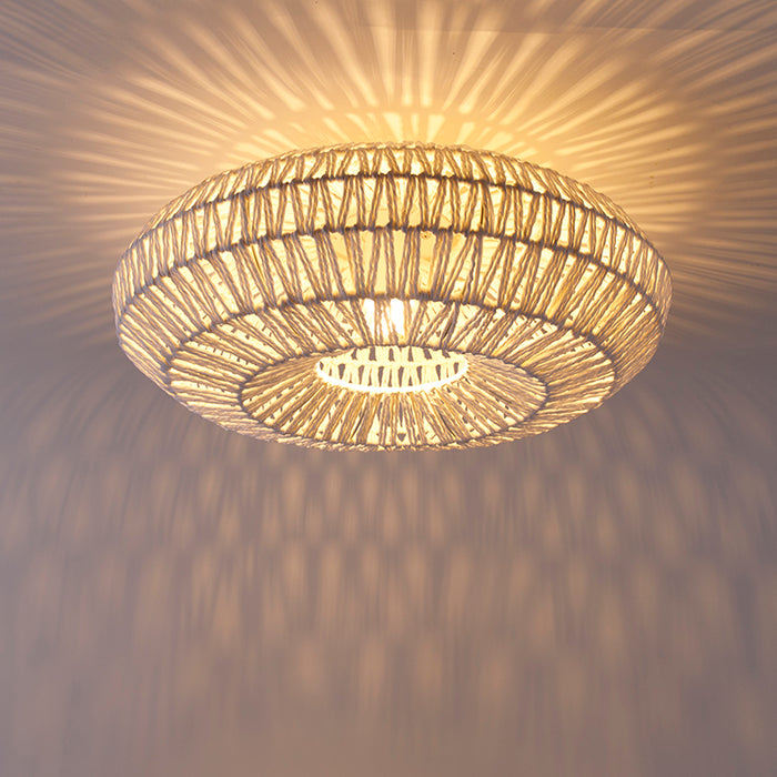 QAZQA Retro plafonnière wit touw rond - Lina