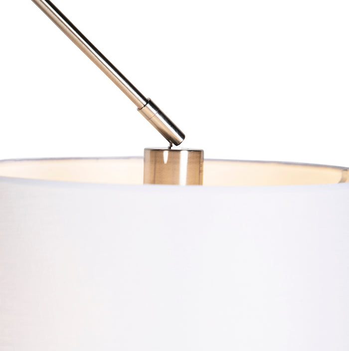 QAZQA Hanglamp staal met linnen kap wit 35 cm - Blitz