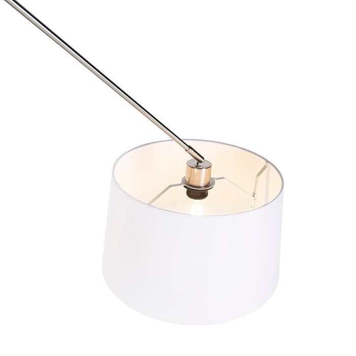 QAZQA Hanglamp staal met linnen kap wit 35 cm - Blitz