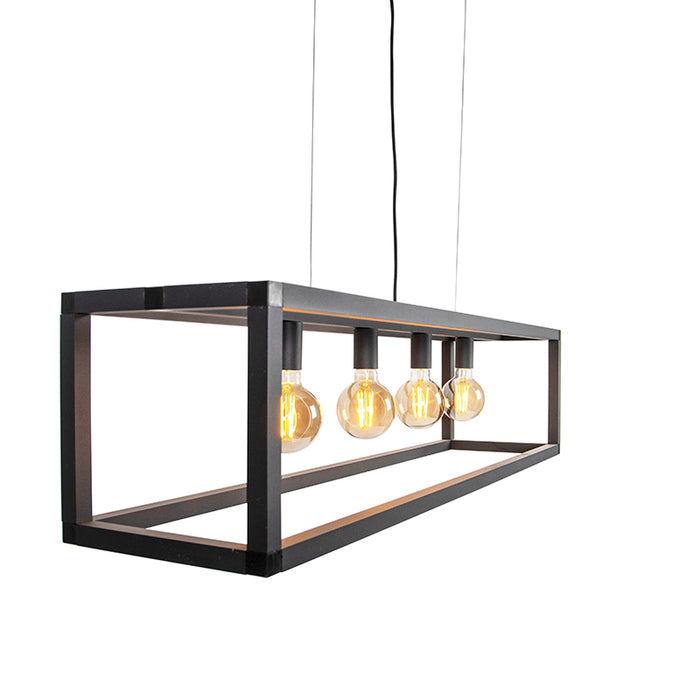 QAZQA Industriële hanglamp zwart 4-lichts - Big Cage