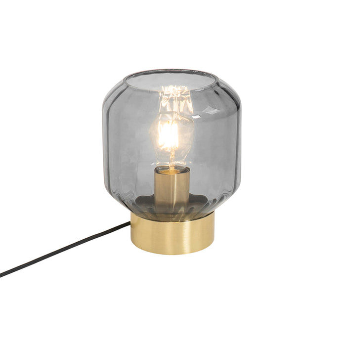 QAZQA Moderne tafellamp messing met smoke glas - Stiklo