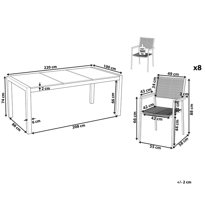 Beliani - GROSSETO - Tuinset voor 8 Rotan - Grijs|Zwart - Graniet
