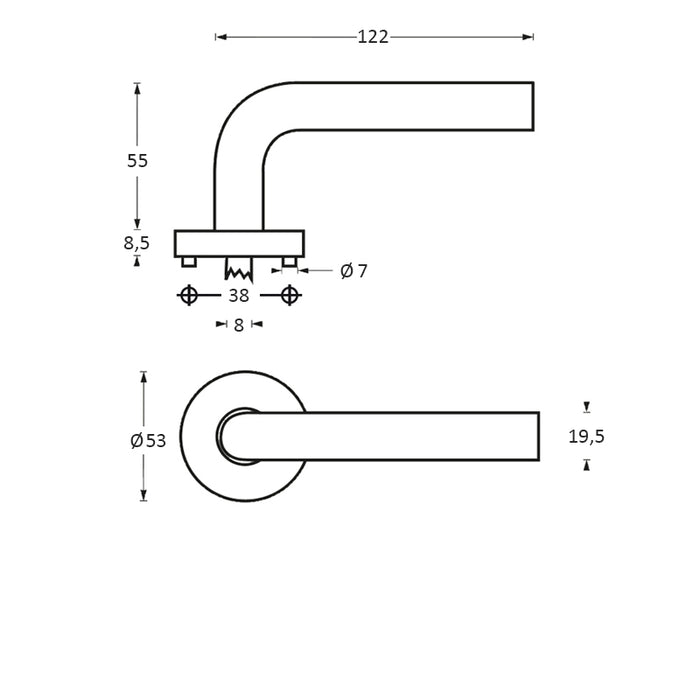 Intersteel Deurkruk Jupiter op rozet met 7 mm nok rvs geborsteld