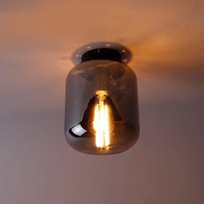 QAZQA Design plafondlamp zwart met smoke glas - Bliss