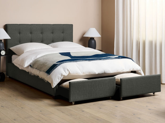 Beliani-ROCHELLE -Bed opbergruimte-Donkergrijs-140x200 cm-Polyester