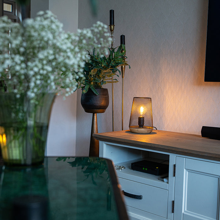 QAZQA Design tafellamp zwart met hout - Bosk