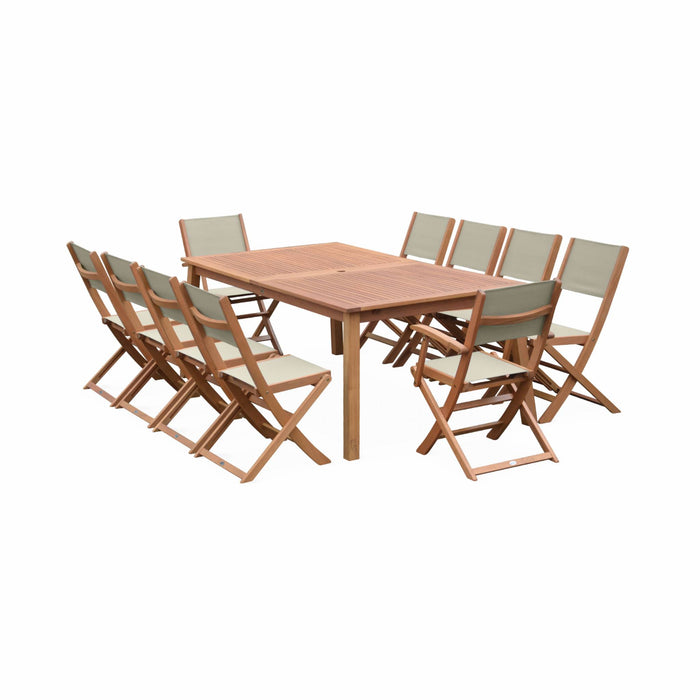 sweeek - Uitschuifbare houten tuintafel, 10 stoelen