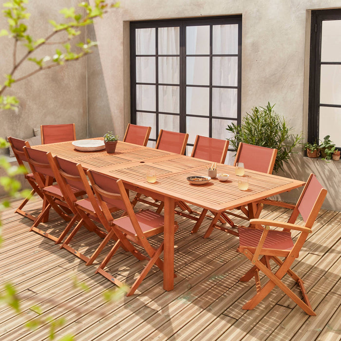 sweeek - Uitschuifbare houten tuintafel, 10 stoelen