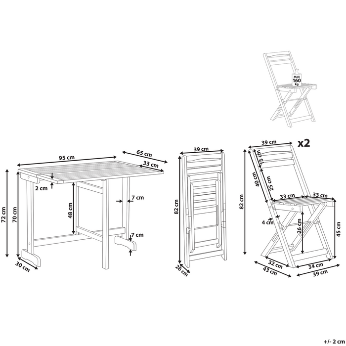 Beliani - LENOLA - Bistroset voor 2 - Lichte houtkleur - Acaciahout