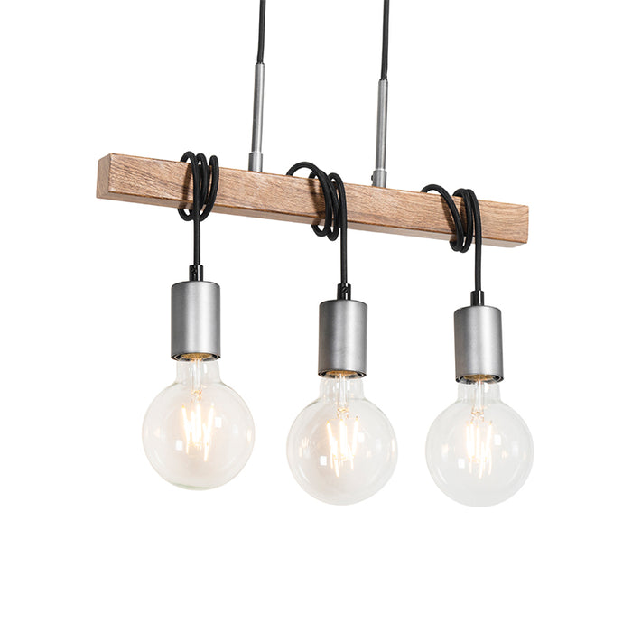 QAZQA Industriële hanglamp bruin met staal 3-lichts - Gallow