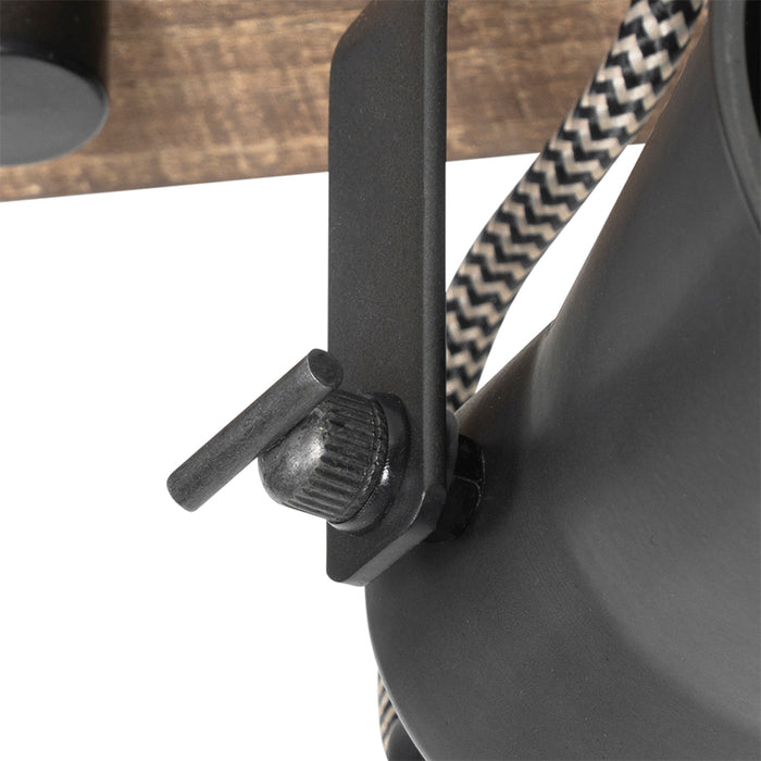 QAZQA Landelijke spot zwart met hout 3-lichts verstelbaar - Jelle