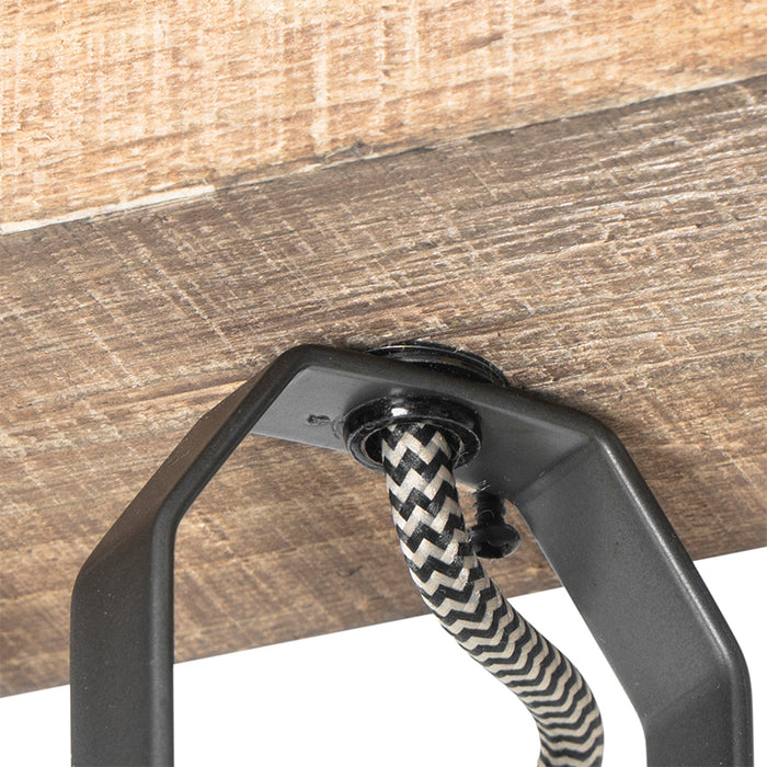 QAZQA Landelijke spot zwart met hout 3-lichts verstelbaar - Jelle