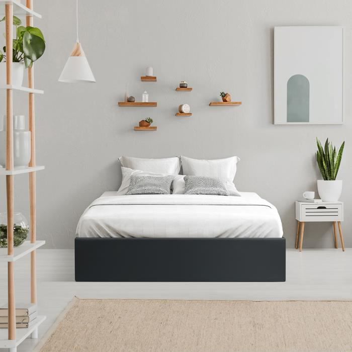 Cstore Platformbed met opbergbox om te slapen 140 x 190 cm PU zwart