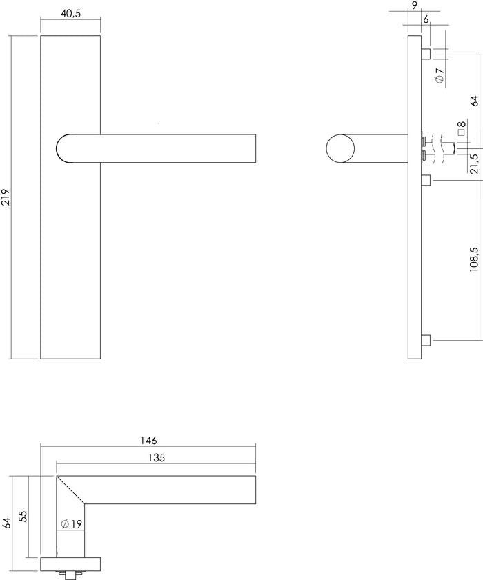 Intersteel Deurkruk Hoek 90° op rechthoekig schild blind rvs