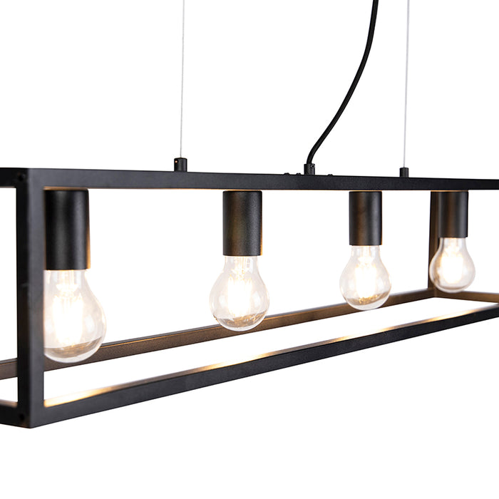 QAZQA Smart industriële hanglamp zwart incl. 4 WiFi A60 - Cage